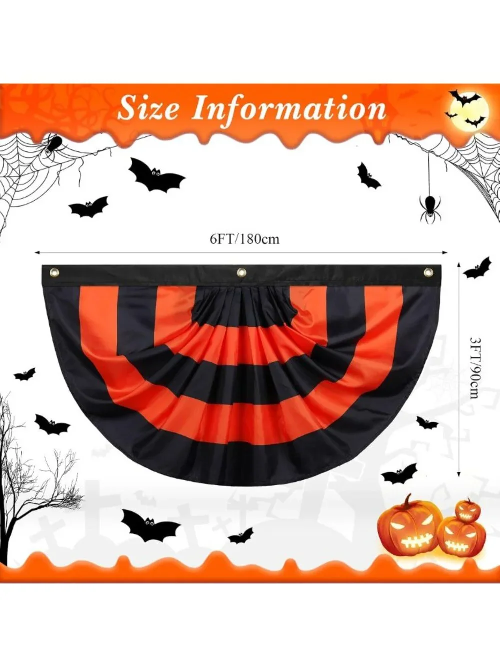 6 Pcs Halloween Flag Bunting - 3x6 ft Pleated Banner for Indoor/Outdoor Decor